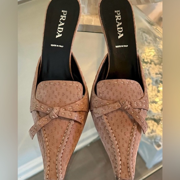 Prada - Rare Vintage Tan Ostrich Leather Mules - Picture 4 of 10